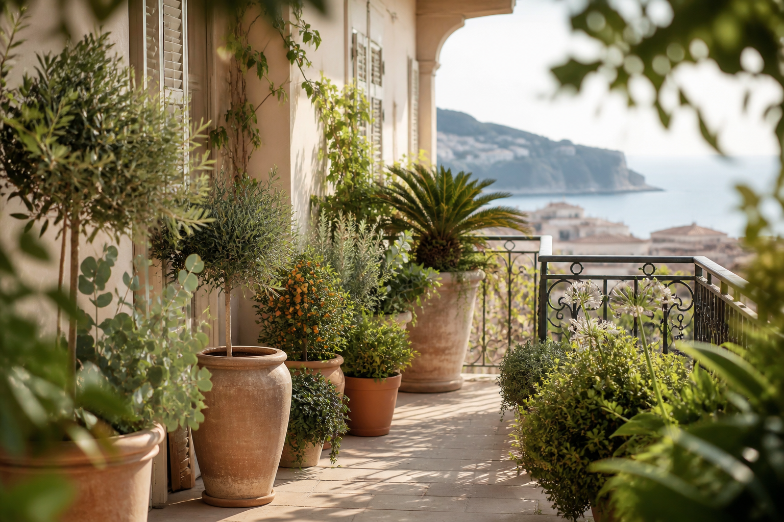Balcon méditerranéen fleuri à Nice